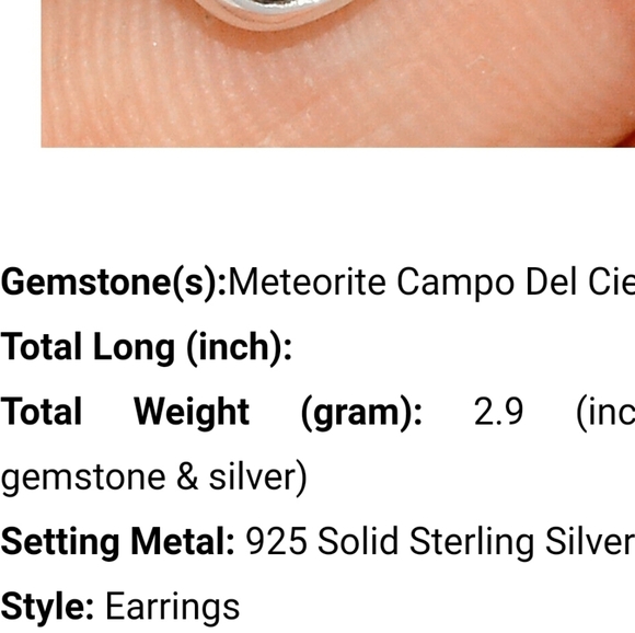 GENUINE METORITE EARRINGS ARGENTINA. 925 - Picture 2 of 3